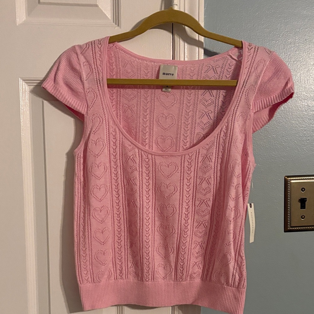 Maeve Cotton Cashmere Pointelle Sweater Tee